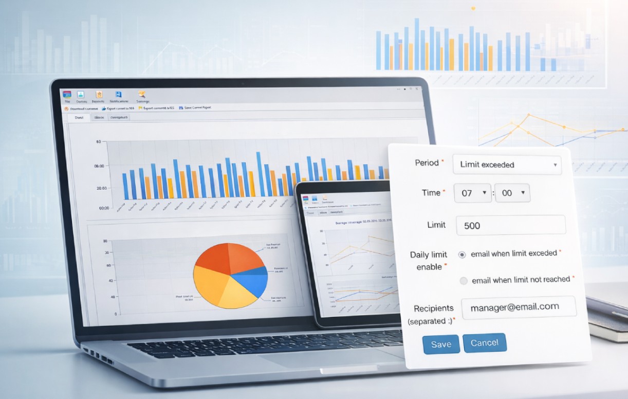 SensMax software has an option to send notifications via email or Telegram messenger
