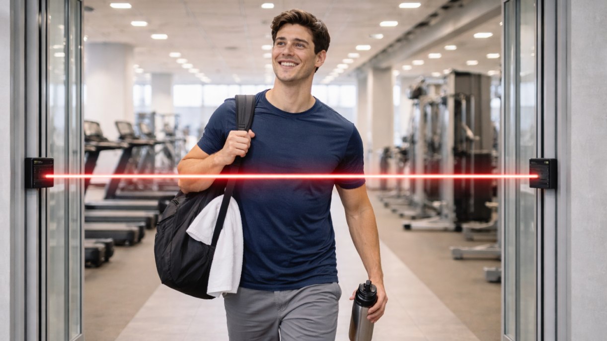 Wireless infrared people counting sensors installed at gym entrances