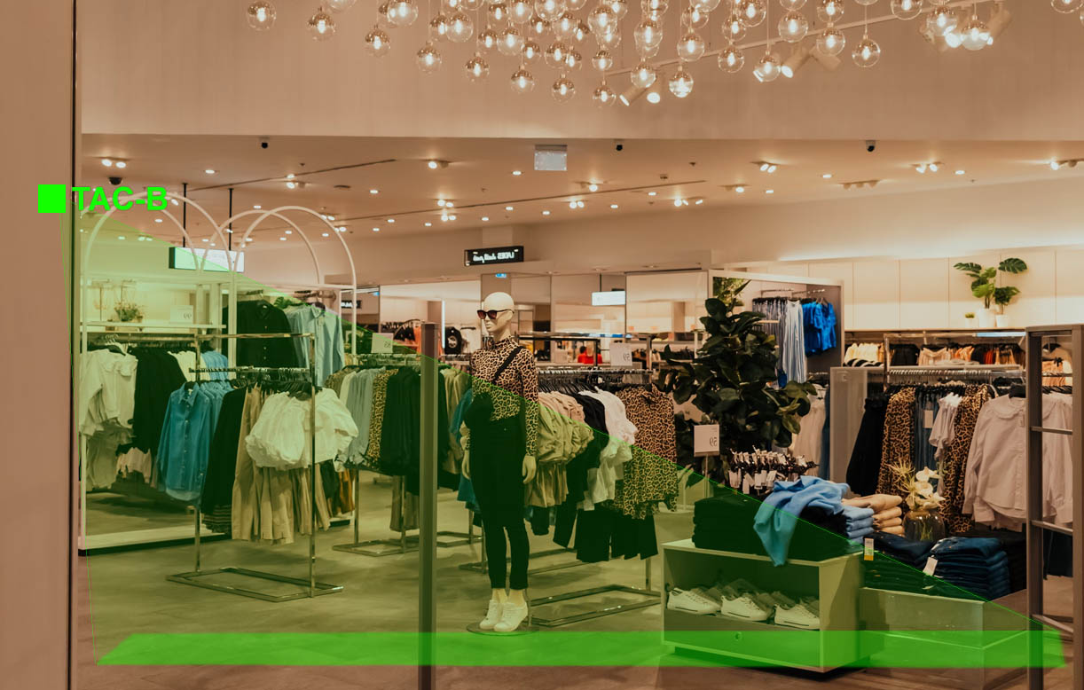 Sidewall-mounted retail radar sensor covering a wide store entrance