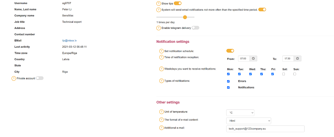 temperature monitoring notification settings