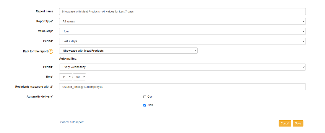 temperature reports to email